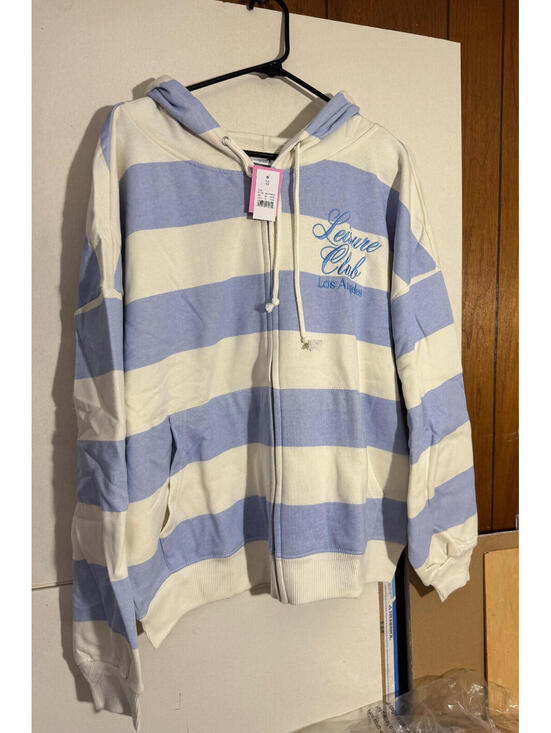 Mighty Fine Tops - Mighty Fine Womens Leisure Zip-up Blue Striped Graphic Hoodie Sweatshirt 3X NWT